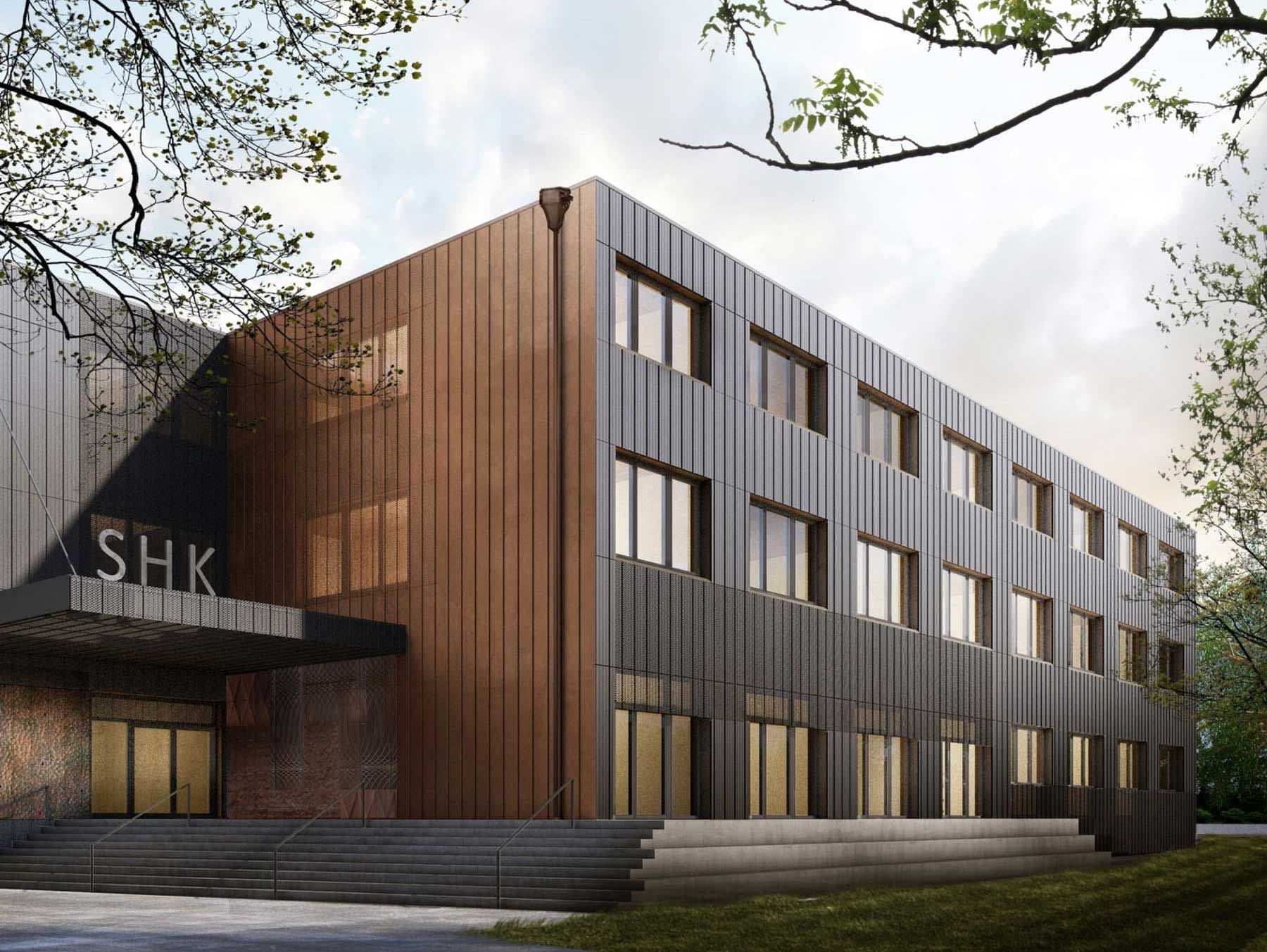 Rendering des Schulungs- und Verwaltungsgebäudes der SHK Innung in München.